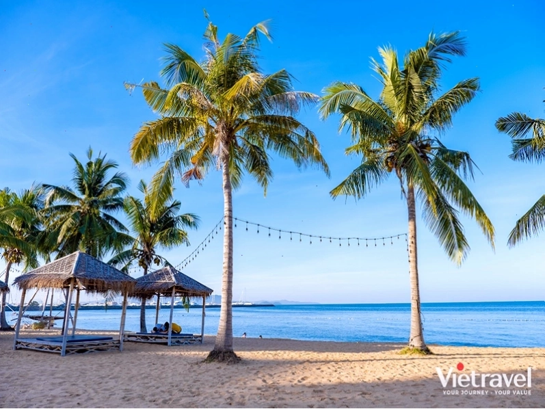 Bãi biển Jomtien thơ mộng tại Pattaya với hàng dừa xanh mát