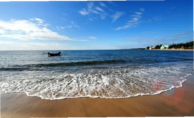 Bãi biển Quất Lâm với bờ cát dài và hàng phi lao xanh mát