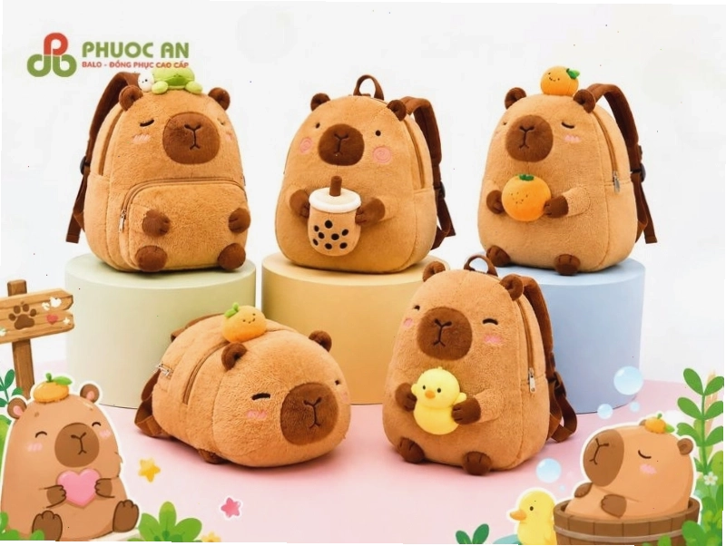 Balo hình thú bông Capybara dễ thương với ngăn chứa rộng rãi