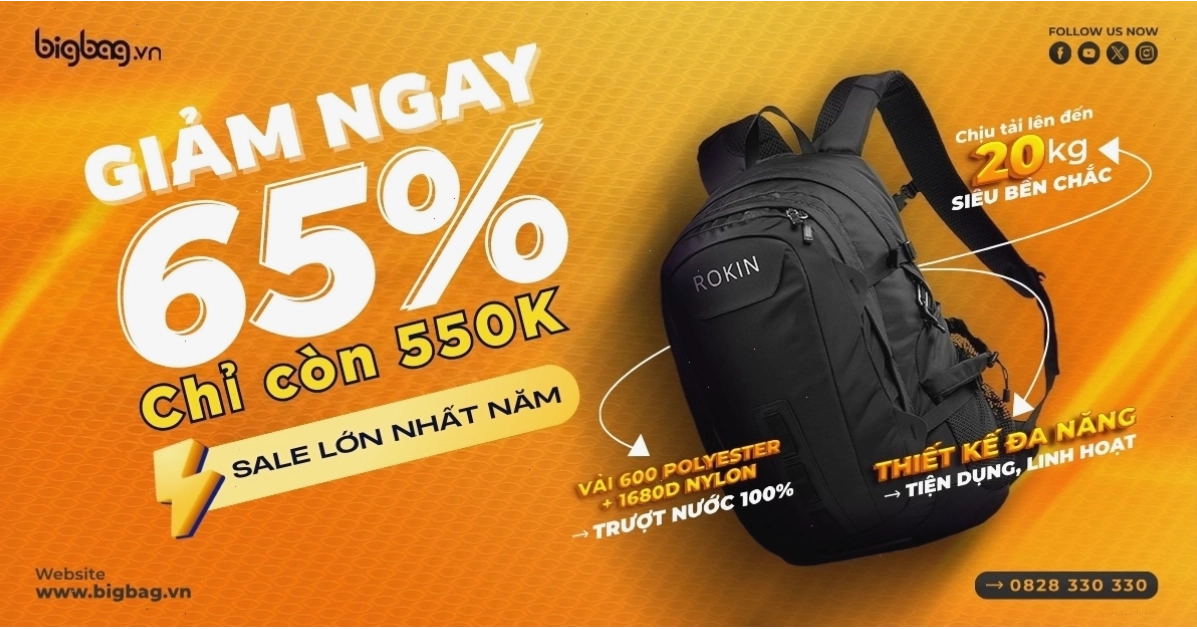 Balo ROKIN VELOCITY với thiết kế chất lượng cao, vải chống thấm và đầu kéo YKK