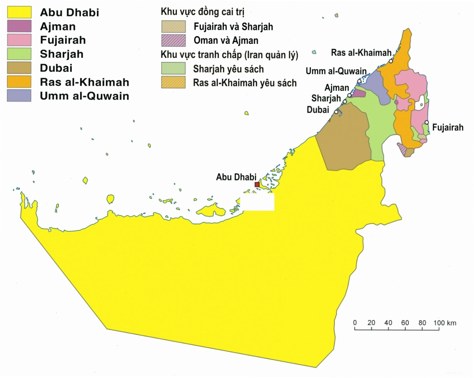Bản đồ Các Tiểu vương quốc Ả Rập Thống nhất (UAE)