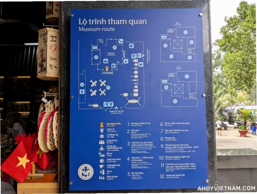 Bản đồ chỉ dẫn bên trong Bảo tàng Chứng tích Chiến tranh