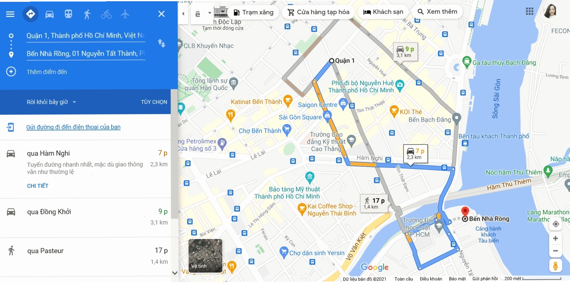 Bản đồ chỉ dẫn đường đi đến Bến Nhà Rồng từ Quận 1