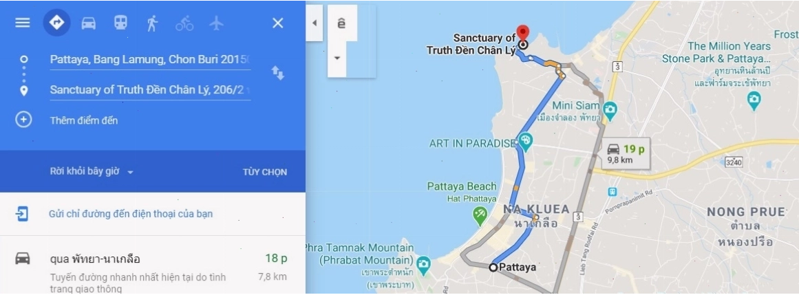 Bản đồ chỉ dẫn đường đi đến The Sanctuary Of Truth Pattaya
