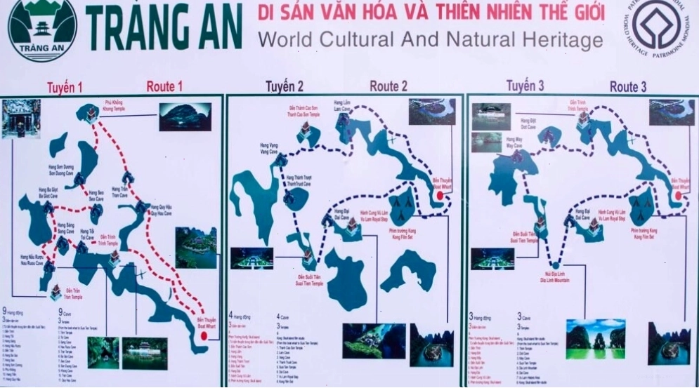 Bản đồ chi tiết các tuyến điểm tham quan trong Quần thể danh thắng Tràng An
