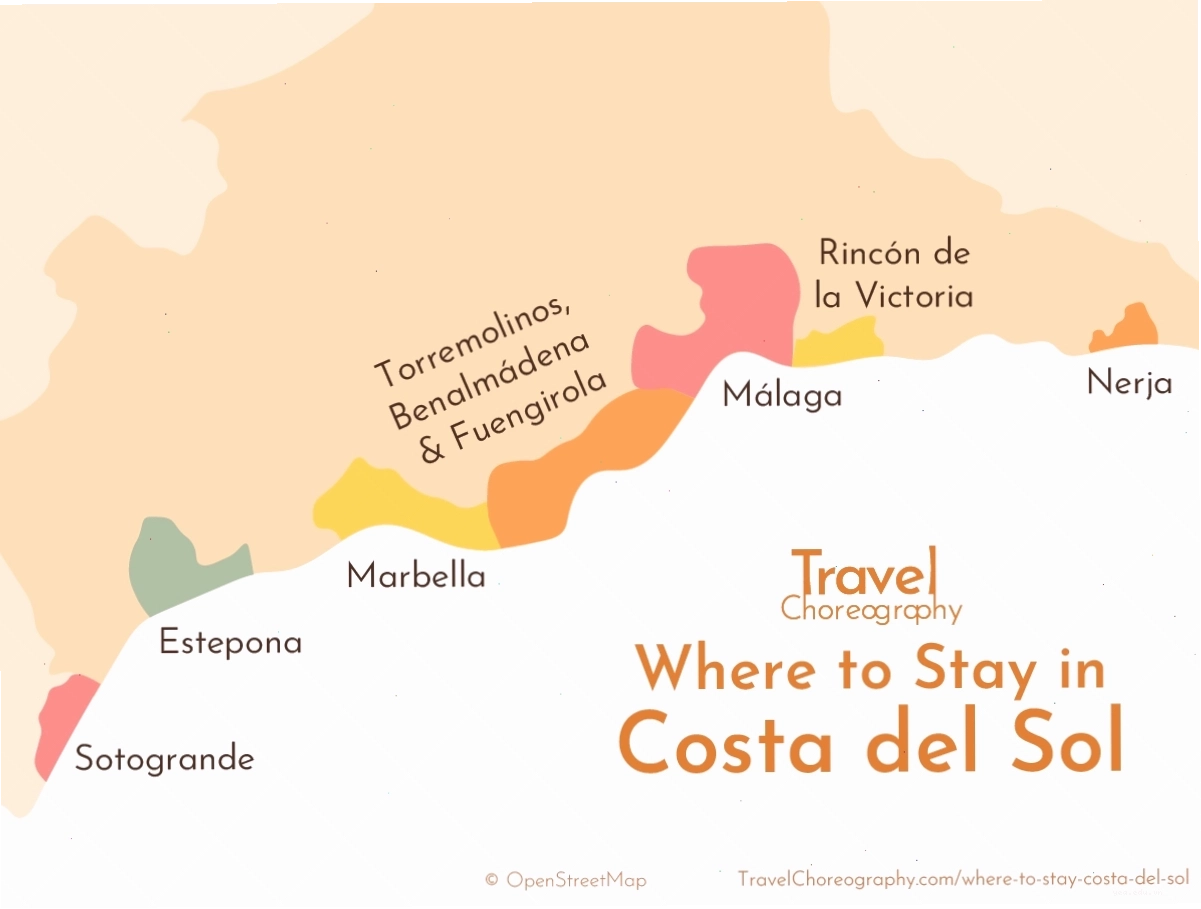 Bản đồ du lịch Costa del Sol với các thị trấn nghỉ dưỡng nổi tiếng