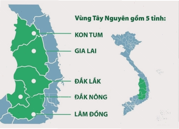 Bản đồ hành chính vùng Tây Nguyên Việt Nam