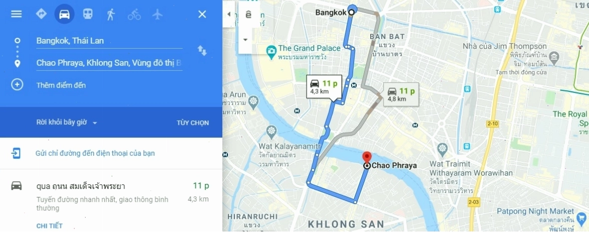 Bản đồ hành trình khám phá sông Chao Phraya Bangkok