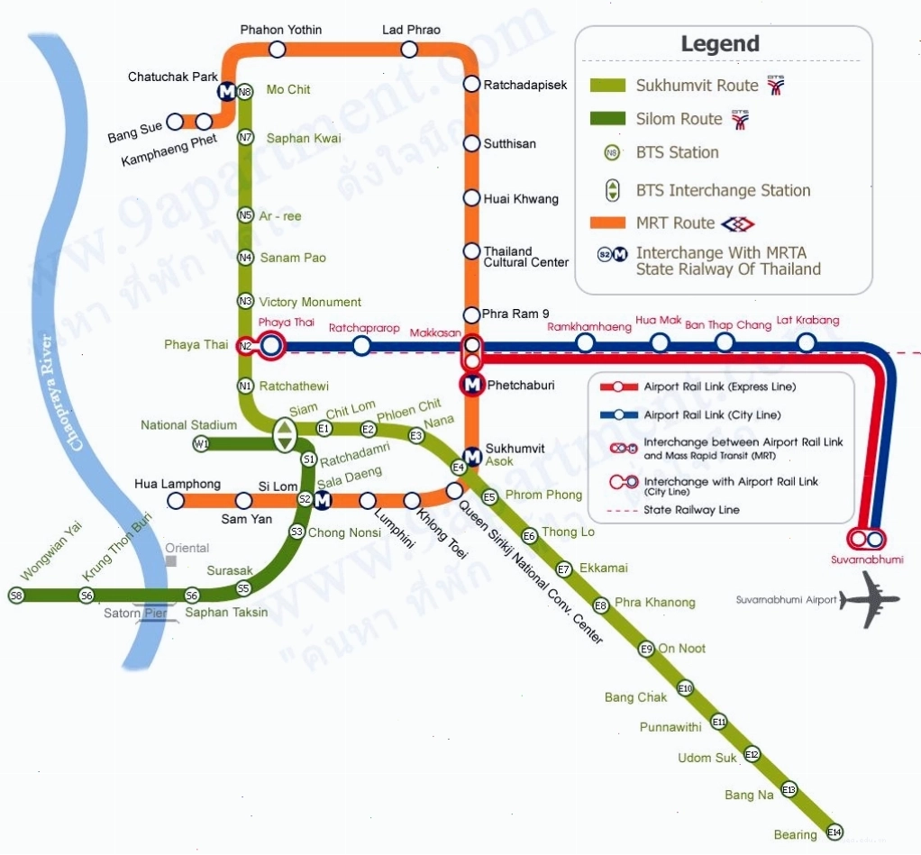 Bản đồ hệ thống tàu điện tại Bangkok, Thái Lan