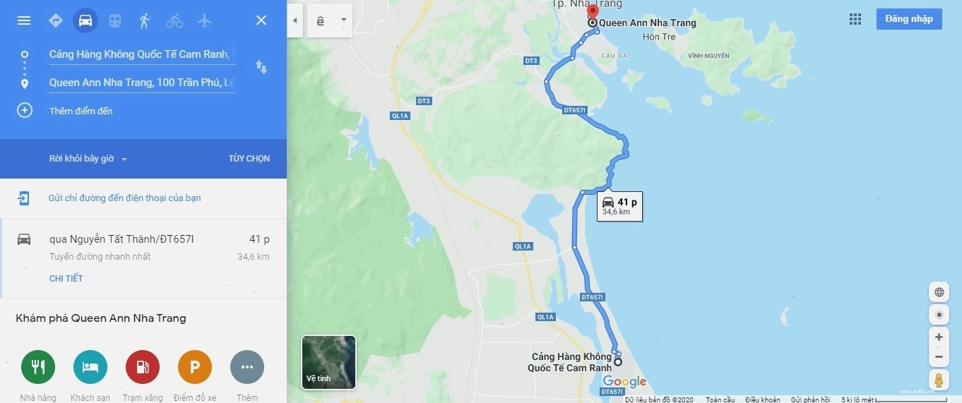 Bản đồ hướng dẫn di chuyển từ sân bay Cam Ranh về khách sạn Queen Ann Nha Trang