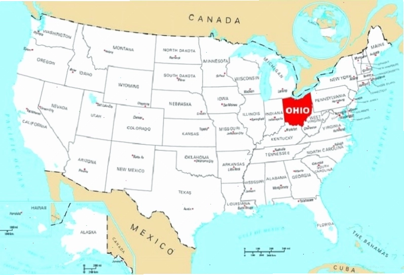 Bản đồ nước Mỹ với bang Ohio được đánh dấu