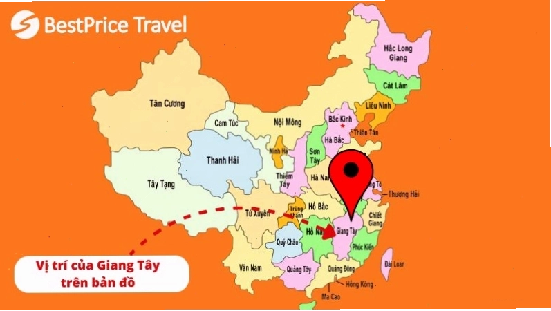 Bản đồ thể hiện vị trí địa lý của tỉnh Giang Tây, Trung Quốc