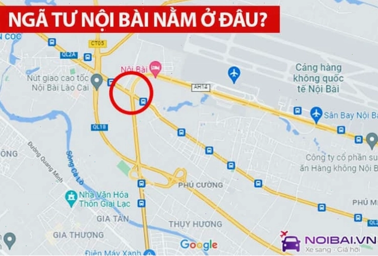 Bản đồ thể hiện vị trí ngã 3 Kim Anh Nội Bài gần Sân bay Nội Bài