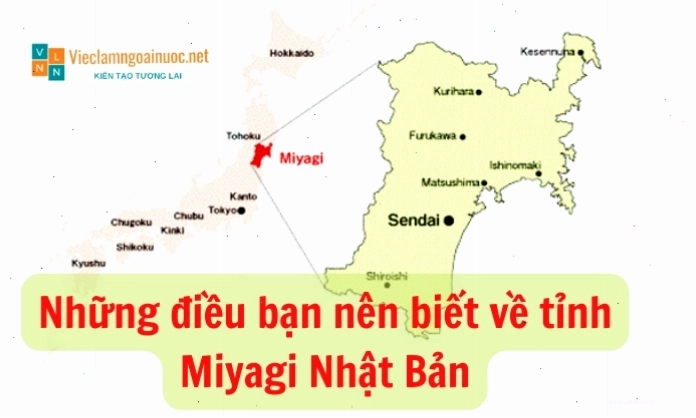 Bản đồ tỉnh Miyagi Nhật Bản thể hiện vị trí địa lý