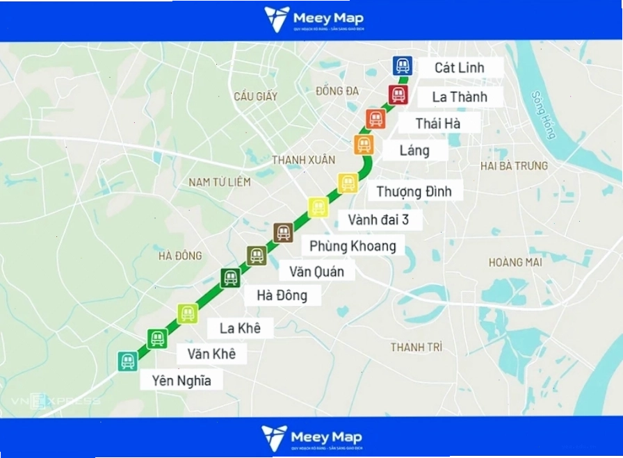 Bản đồ tuyến tàu điện Cát Linh Hà Đông