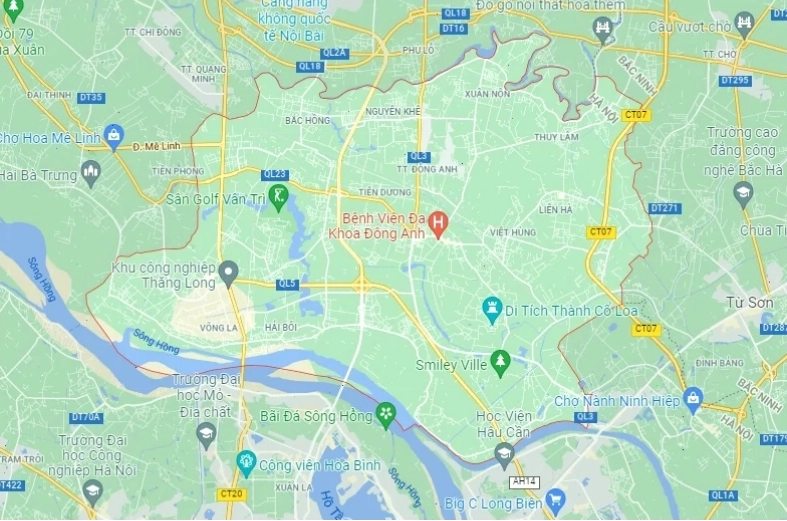 Bản đồ vị trí địa lý của huyện Đông Anh, Hà Nội