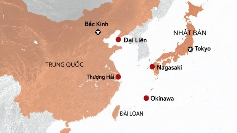 Bản đồ vị trí địa lý của tỉnh Okinawa Nhật Bản