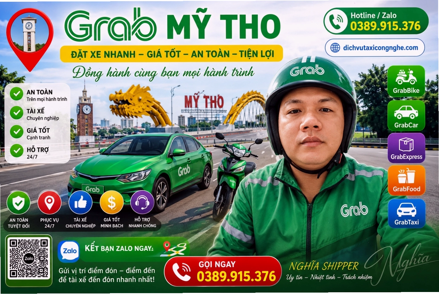 Biển hiệu Grab Mỹ Tho