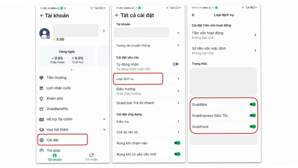 Biểu tượng GrabBike và GrabFood hiển thị trên bản đồ