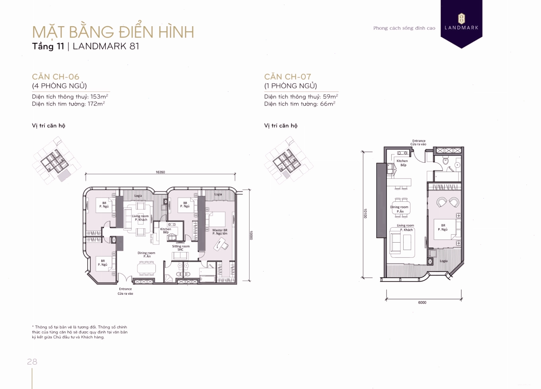 Bố trí căn hộ 06, 07 tầng 11 tòa Landmark 81
