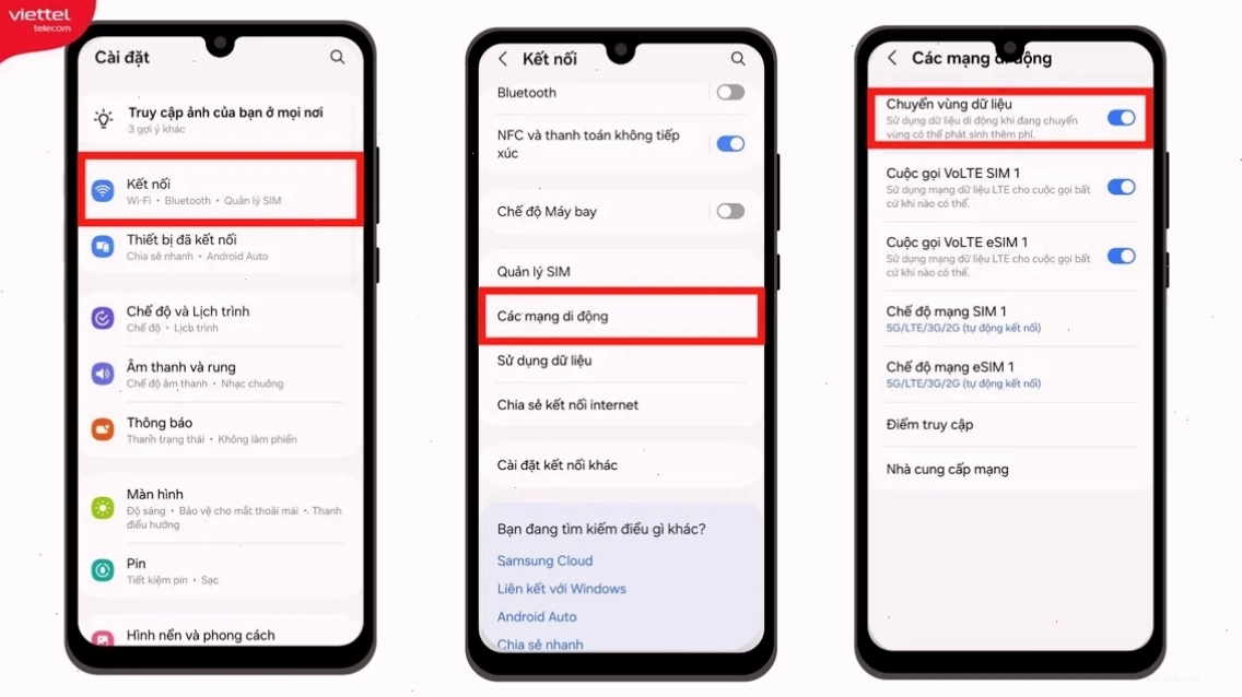Các bước bật chuyển vùng quốc tế trên hệ điều hành Android
