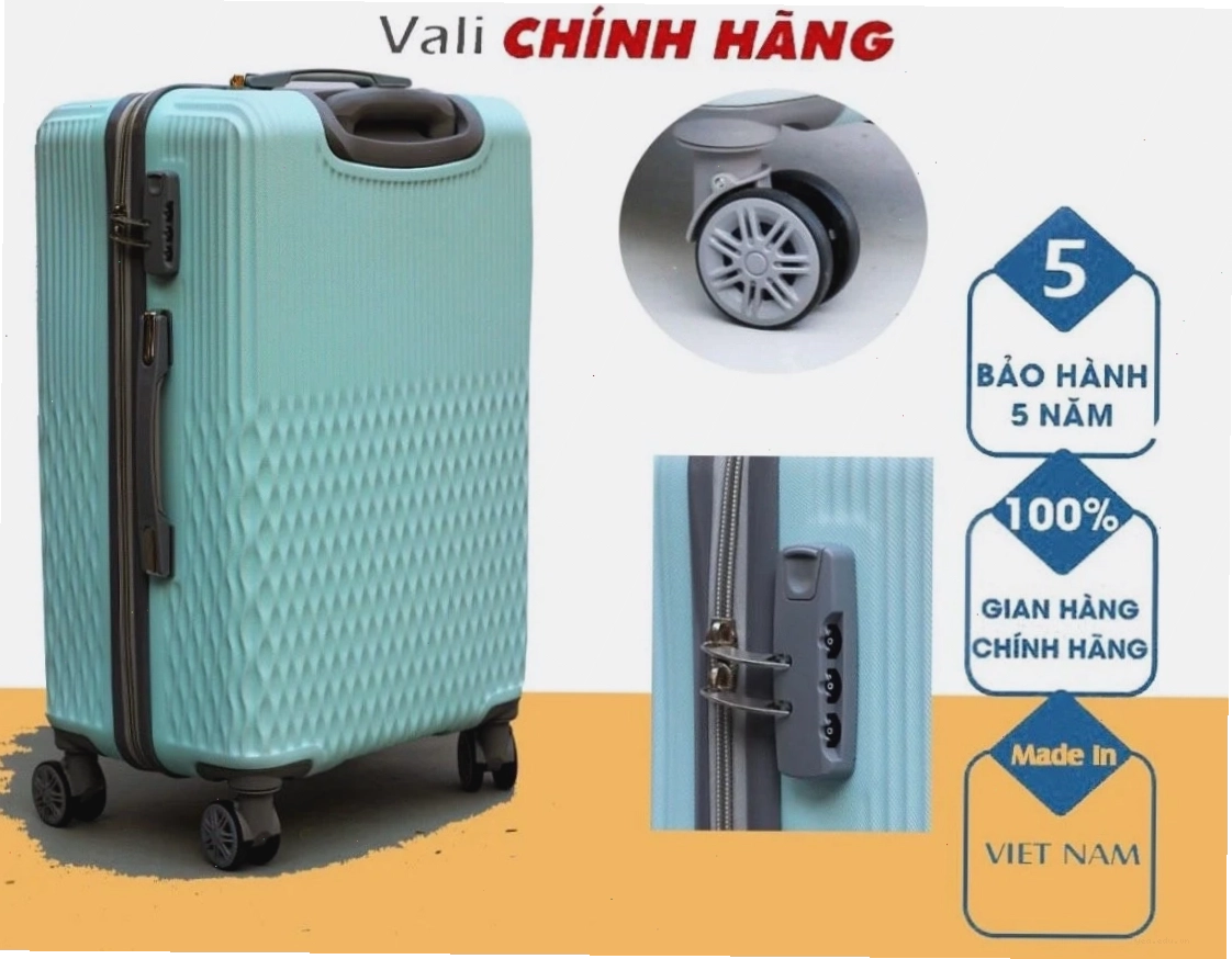 Cận cảnh khóa số và bánh xe xoay 360 độ của vali Thái Vi
