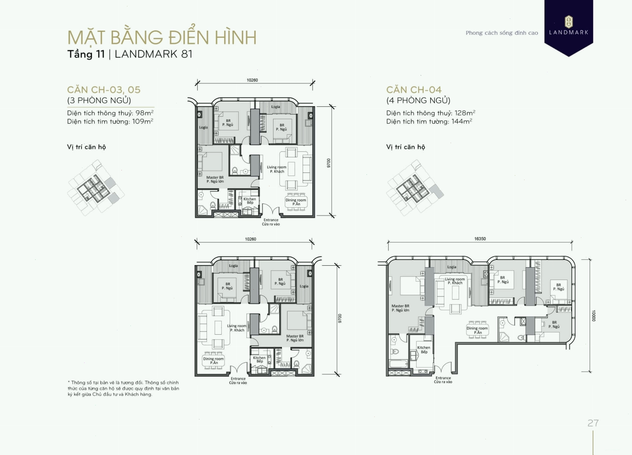 Căn hộ 03, 04, 05 tầng 11 tòa Landmark 81