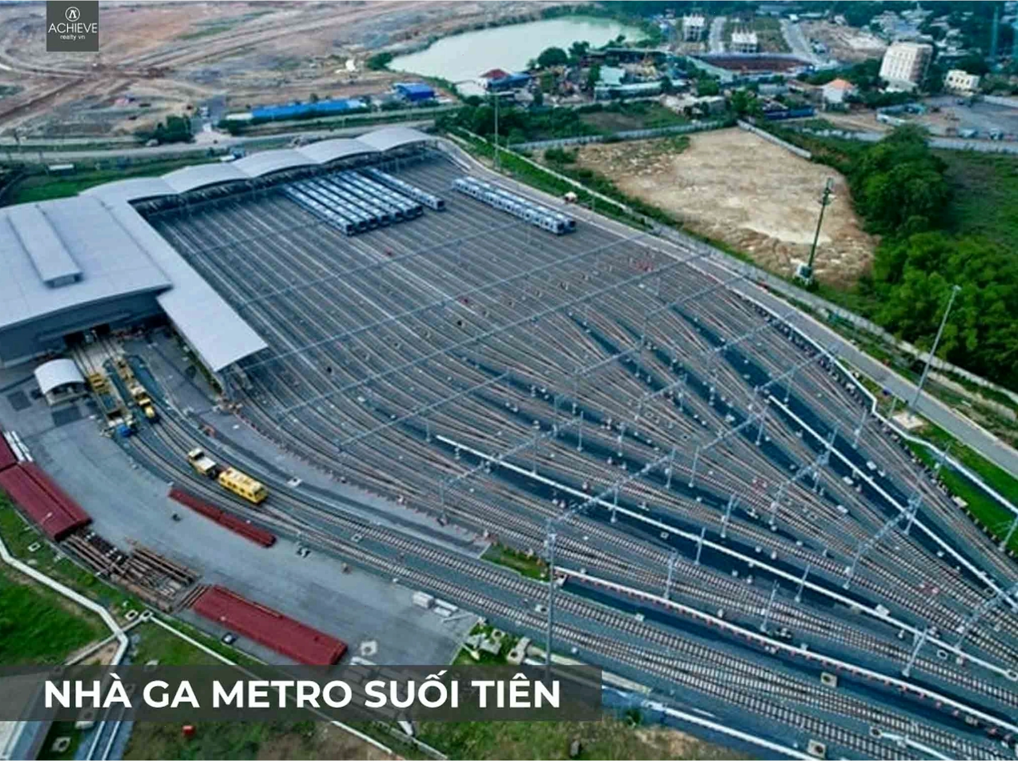 Cảnh quan đô thị hiện đại với tuyến Metro đi qua