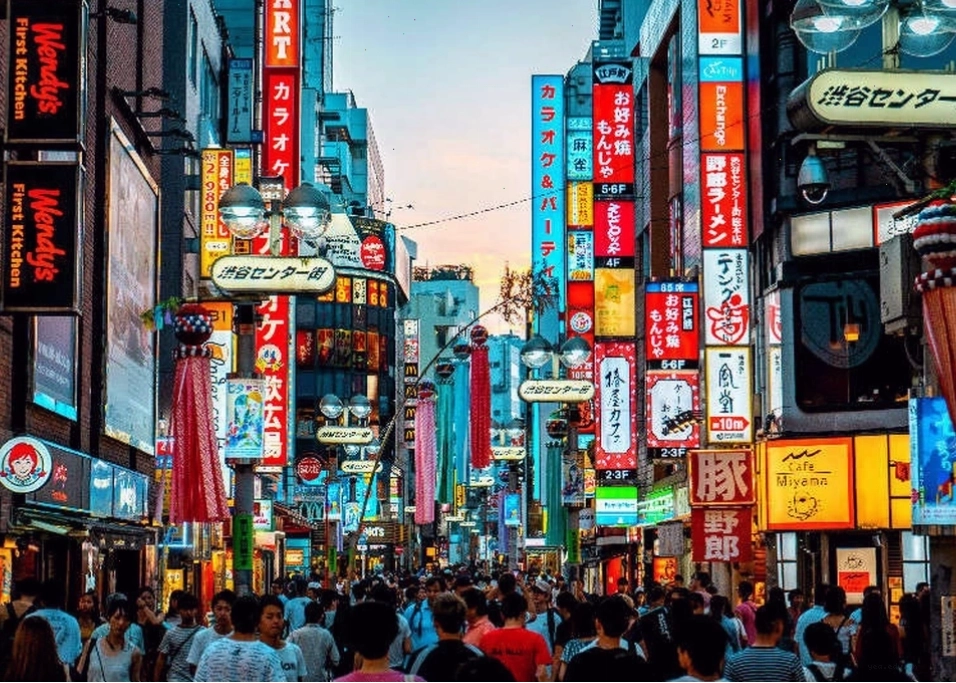 Cảnh quan đô thị nhộn nhịp của Tokyo về đêm