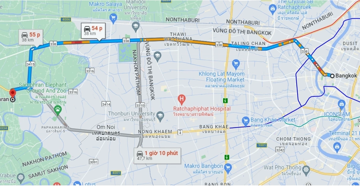 Cảnh quan đường dẫn vào Chùa Rồng Wat Samphran