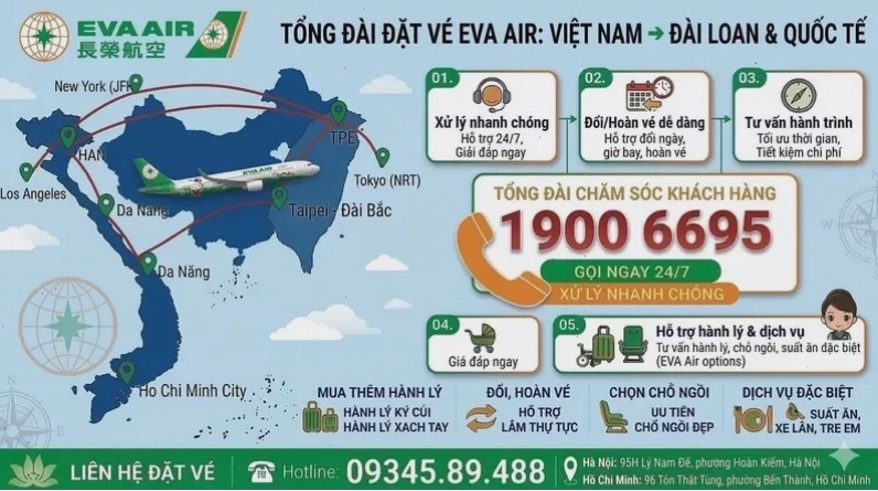 Chi tiết các dịch vụ tổng đài EVA Air hỗ trợ đặt vé máy bay mới