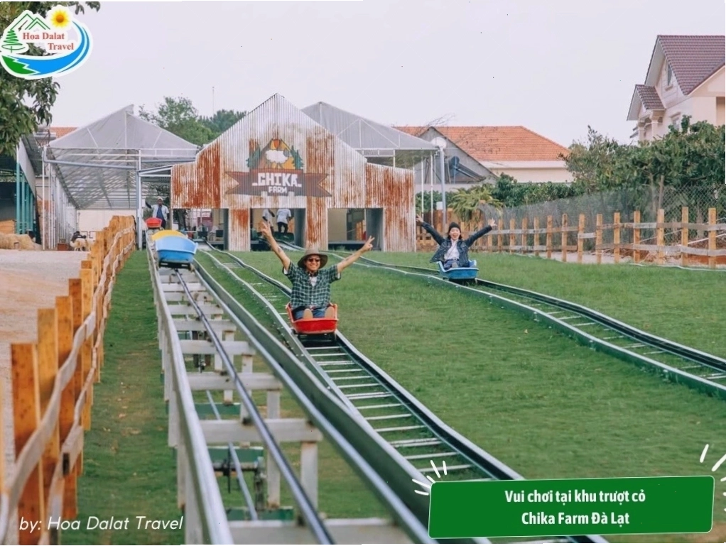 Chơi đùa tại khu trượt cỏ với xe trượt cực thú vị tại Chika Farm Đà Lạt