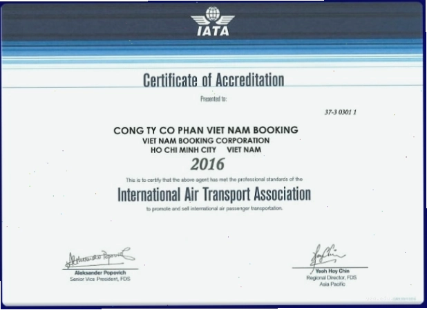 Chứng nhận của IATA - Hiệp hội Vận tải Hàng không Quốc tế công ty du lịch uy tín