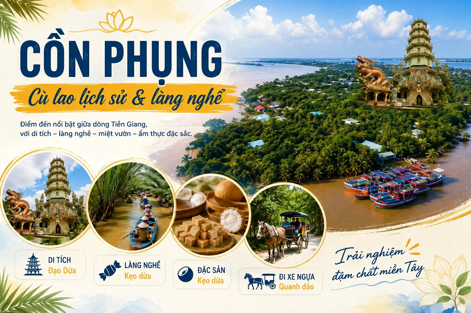 Cồn Phụng Mỹ Tho: Khám phá Đạo Dừa và Vẻ đẹp Miệt Vườn Sông Tiền