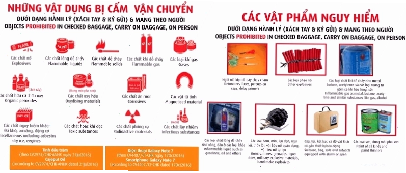 Danh sách các vật phẩm bị cấm tuyệt đối mang theo trong hành lý xách tay