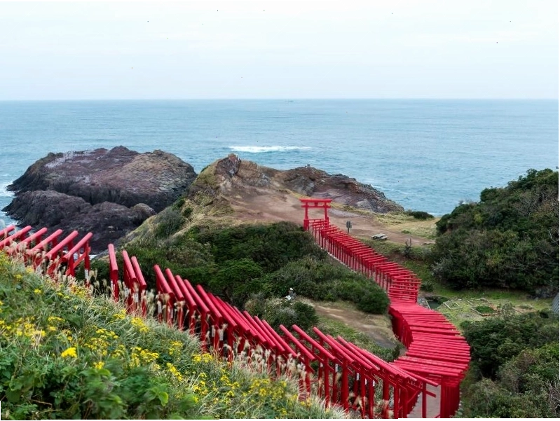 Đền Motonosumi nhìn từ trên cao với hàng ngàn cổng torii đỏ