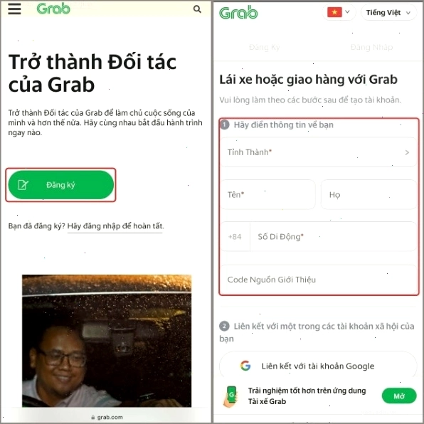 Điền đầy đủ thông tin cá nhân và loại hình dịch vụ tham gia