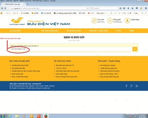Định vị bưu phẩm VNPost qua mã vận đơn