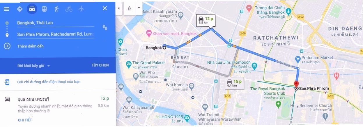 Đường tới đền thờ Phật bốn mặt Bangkok vào buổi tối