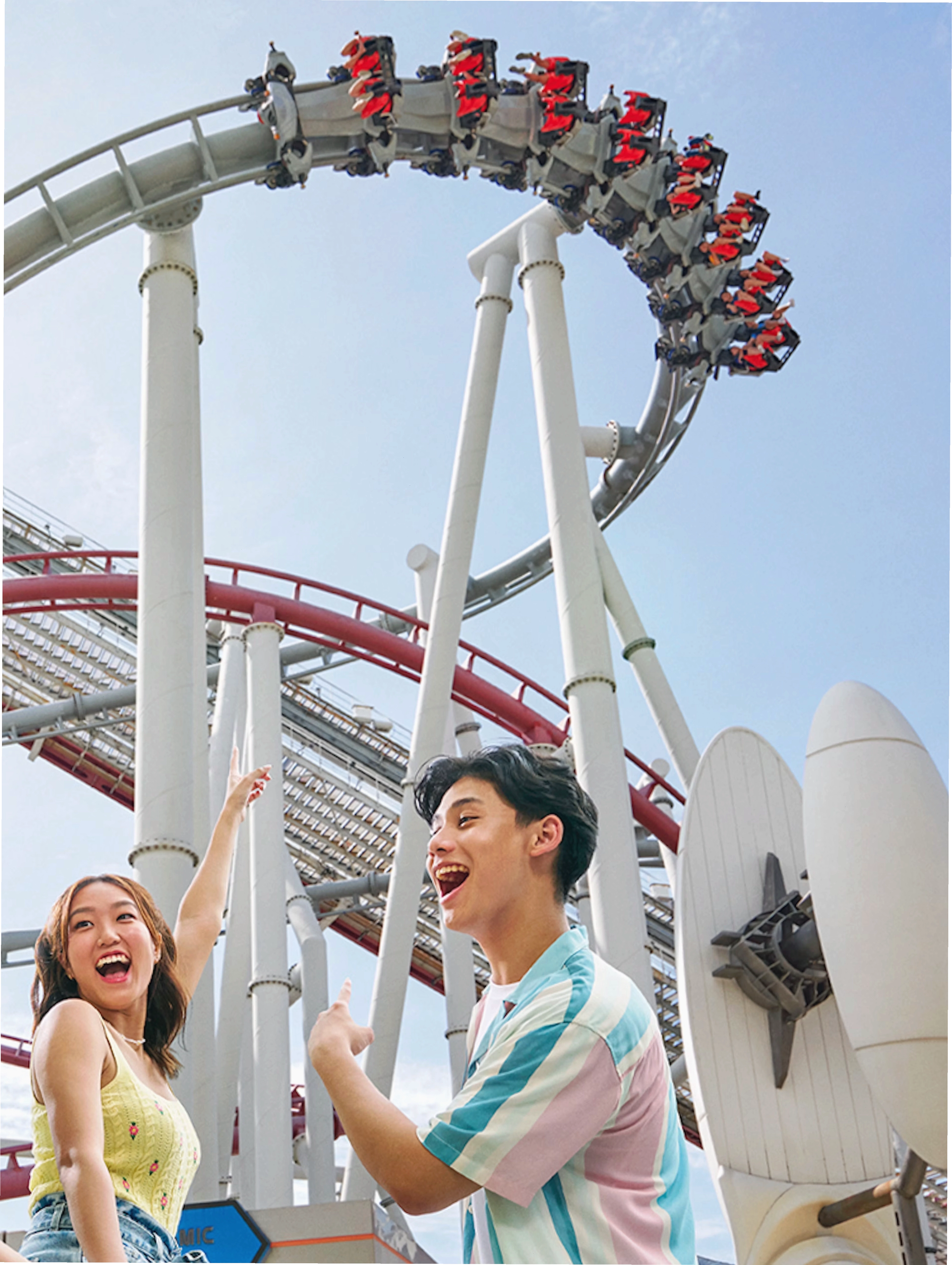 Family enjoying a roller coaster at Universal Studios Singapore