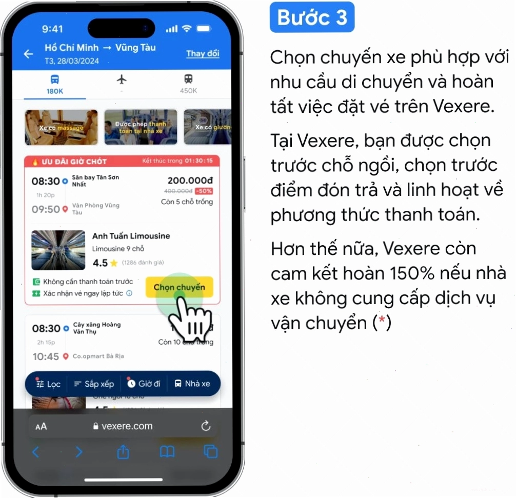 Giao diện đặt vé trực tuyến trên website Xehanoisapa.com