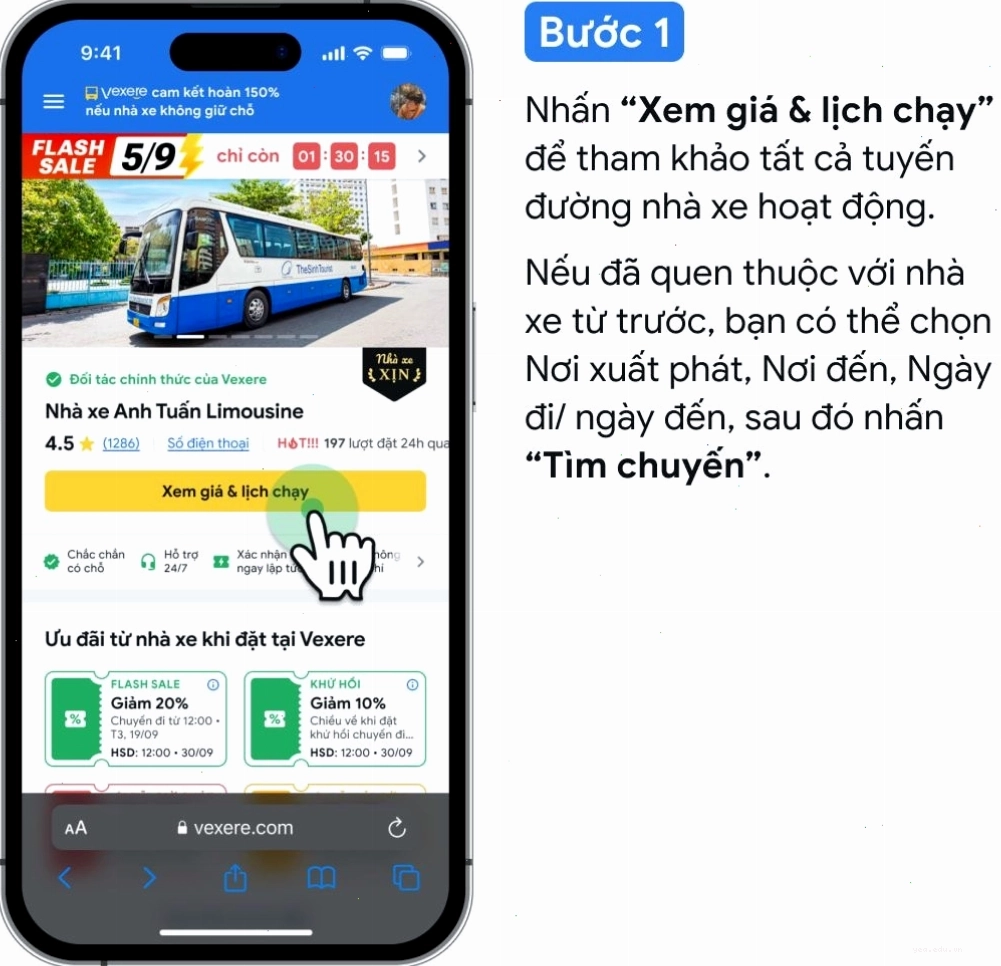 Giao diện đặt vé xe Kim Mạnh Hùng trên ứng dụng