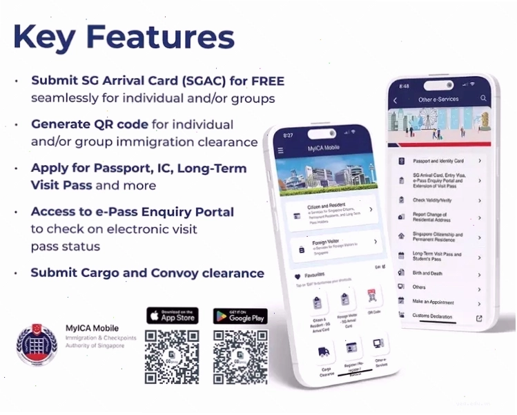 Giao diện trang chủ SG Arrival Card e-Service của ICA Singapore