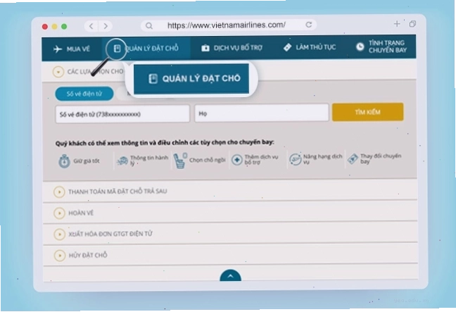 Giao diện trang web Vietnam Airlines hướng dẫn kiểm tra hành lý ký gửi