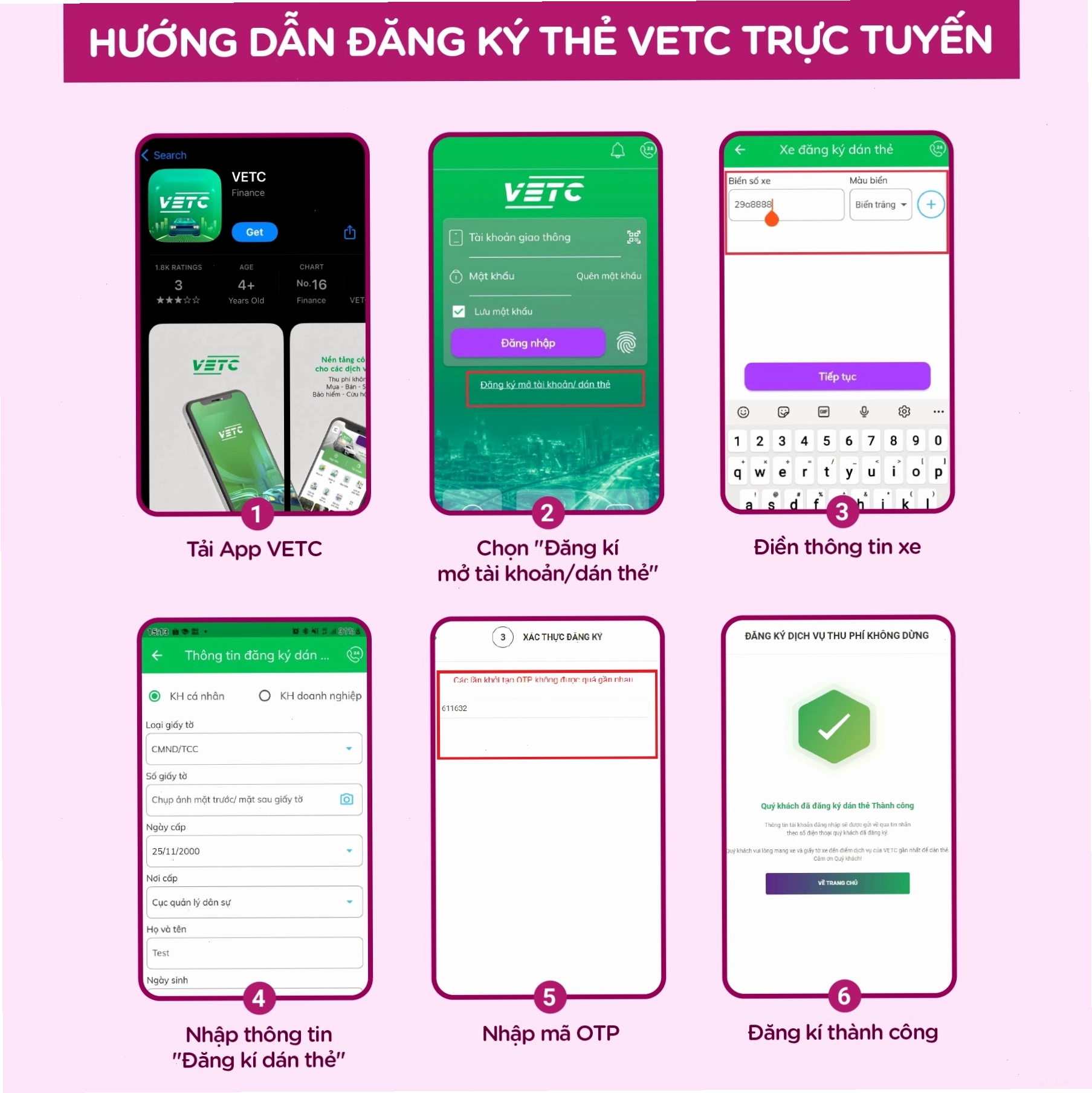 Giao diện website VETC hướng dẫn đăng ký tài khoản
