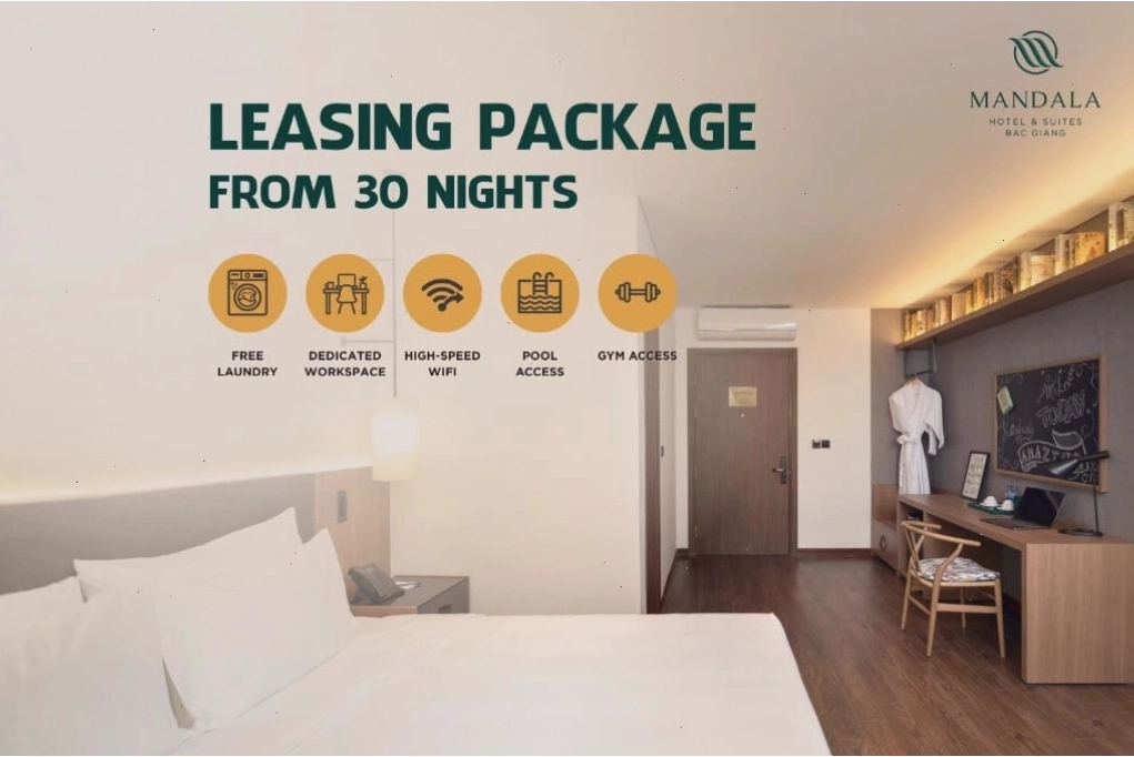 Giường ngủ thoải mái tại Khách sạn Mandala Bắc Giang