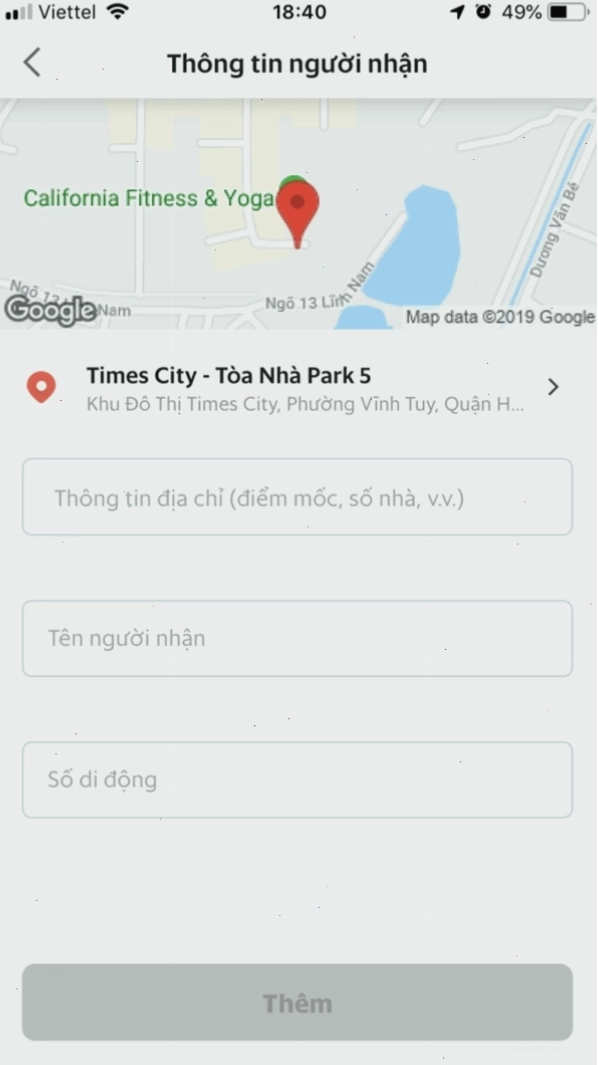 Grab ship COD - nhập thông tin người gửi và người nhận