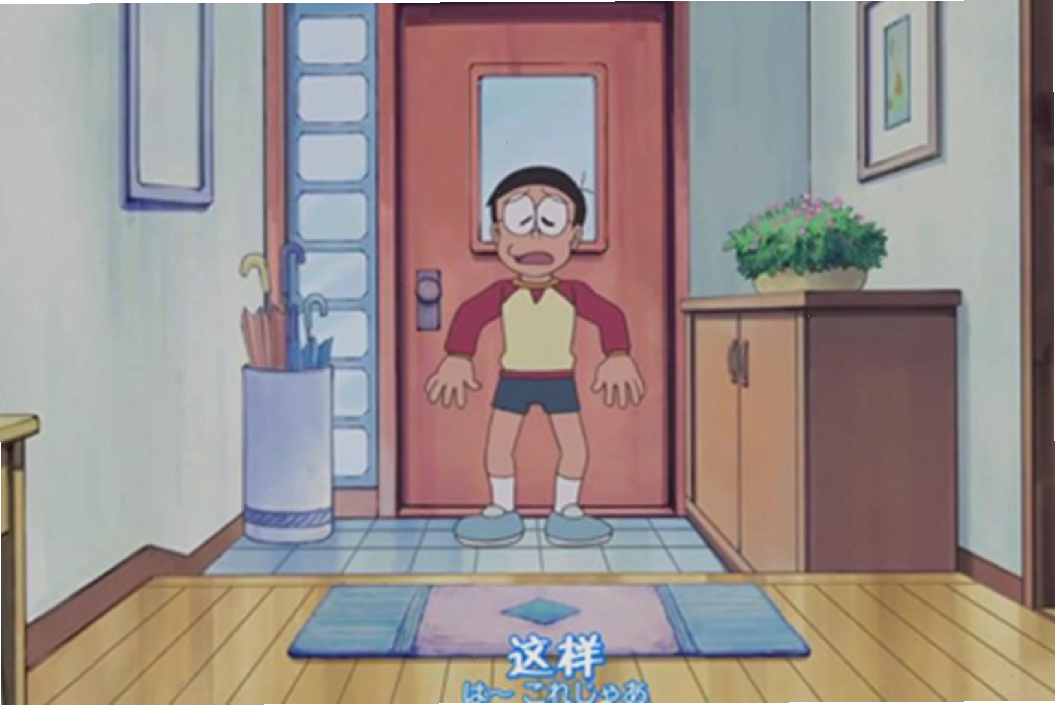 Hành lang và cầu thang nhà Nobita theo phong cách hiện đại