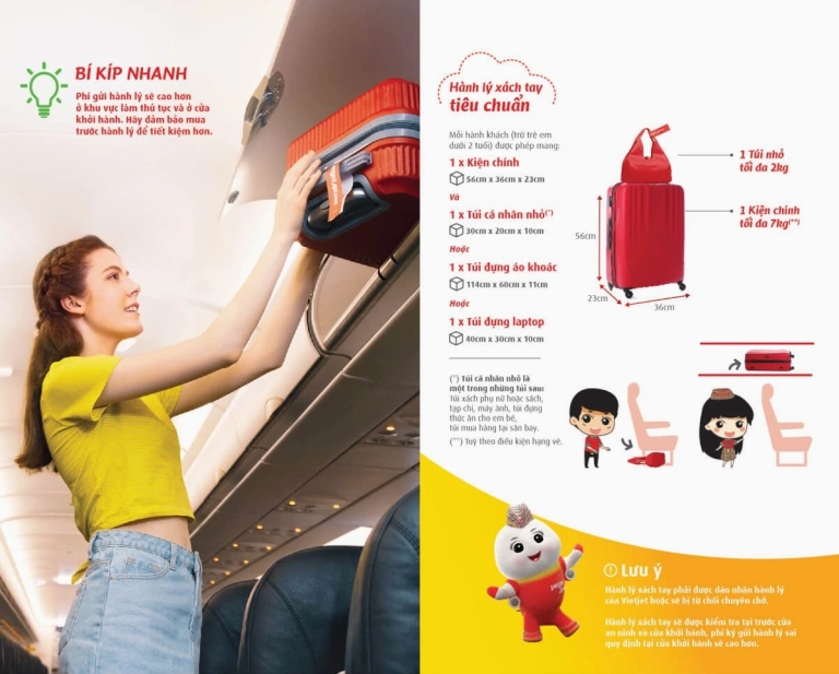 Hành lý xách tay Vietjet quá cân xử lý thế nào? Quy định và chi phí cập nhật 2026