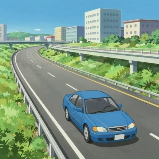 Hình ảnh minh họa một con đường freeway rộng lớn với nhiều làn xe